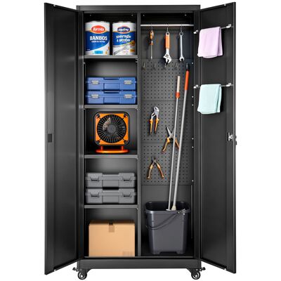 Vevor Armario De Almacenamiento Metálico De 5 Niveles, Con Ruedas, Estantes Ajustables, 2 Puertas Magneticas, Barra Para Ropa Y Ganchos, Apto Para Despensa, Almacen Y Sótano, 80 X 40 X 179,5 Cm Vevor Armario De Almacenamiento Metálico De 5 Niveles, Con Ruedas, Estantes Ajustables, 2 Puertas Magneticas, Barra Para Ropa Y Ganchos, Apto Para Despensa, Almacen Y Sótano, 80 X 40 X 179,5 Cm