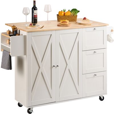 Vevor Carro De Cocina Con Tapa De Madera Maciza, 115 Cm Carro Móvil Con Armario De Almacenamiento Sobre Ruedas, Mesa De Cocina Rodante Con Estante De Especias, Toallero, Hoja Abatible Y Cajón, Blanco Vevor Carro De Cocina Con Tapa De Madera Maciza, 115 Cm Carro Móvil Con Armario De Almacenamiento Sobre Ruedas, Mesa De Cocina Rodante Con Estante De Especias, Toallero, Hoja Abatible Y Cajón, Blanco