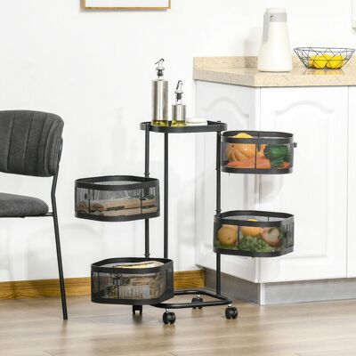 LIIYIELA Carrito Auxiliar Con Ruedas De 5 Niveles Con 4 Cestas De Almacenamiento Giratorias 270° Y Bandeja 33x33x77 Cm Negro LIIYIELA Carrito Auxiliar Con Ruedas De 5 Niveles Con 4 Cestas De Almacenamiento Giratorias 270° Y Bandeja 33x33x77 Cm Negro