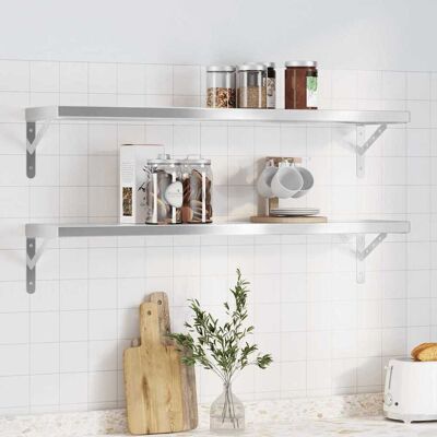 Vidaxl - Estantes De Pared 2 Uds Acero Inoxidable Plateado 100x23,5x3 Cm Vidaxl - Estantes De Pared 2 Uds Acero Inoxidable Plateado 100x23,5x3 Cm
