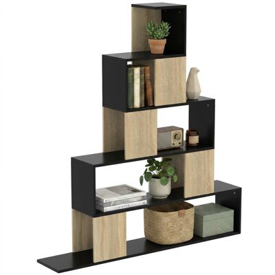 JHY DESIGN Estantería Geométrica De 5 Niveles Para Libros, Ideal Para Oficina, Sala De Estar O Dormitorio. Color Negro Y Madera Natural. JHY DESIGN Estantería Geométrica De 5 Niveles Para Libros, Ideal Para Oficina, Sala De Estar O Dormitorio. Color Negro Y Madera Natural.