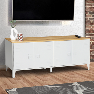 Idmarket Ester Aparador - Estilo Industrial - 140cm Blanco Metal y Madera Idmarket Ester Aparador - Estilo Industrial - 140cm Blanco Metal y Madera