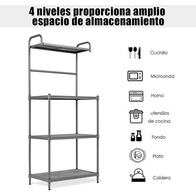 Estante De Cocina Almacenamiento De 4 Niveles Soporte De Microondas Con Marco De Metal Estante Independiente - Costway Estante De Cocina Almacenamiento De 4 Niveles Soporte De Microondas Con Marco De Metal Estante Independiente - Costway