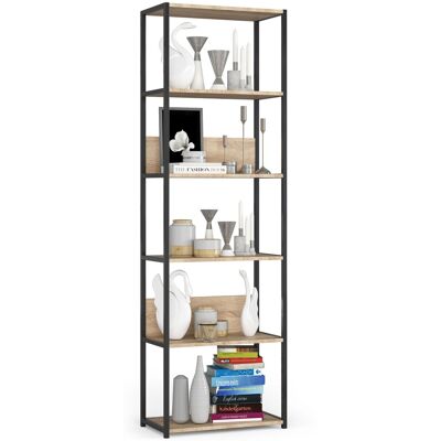 Akord - Estantería Loft 60 Cm Metálica Negro Con 6 Estantes En Roble Sonoma 60x32x192 Cm Akord - Estantería Loft 60 Cm Metálica Negro Con 6 Estantes En Roble Sonoma 60x32x192 Cm