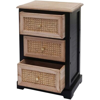 Décoshop26 - Cómoda Mueble De Almacenaje Con 3 Cajones En Madera Negra Y Ratán 63x40x28 Cm 040006510 Décoshop26 - Cómoda Mueble De Almacenaje Con 3 Cajones En Madera Negra Y Ratán 63x40x28 Cm 040006510