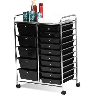 Carrito Auxiliar Almacenamiento Con 15 Cajones Apilables Y Ruedas Estructura Metálica, Carro Organizador Para Cocina Restauranter Negro - Costway Carrito Auxiliar Almacenamiento Con 15 Cajones Apilables Y Ruedas Estructura Metálica, Carro Organizador Para Cocina Restauranter Negro - Costway