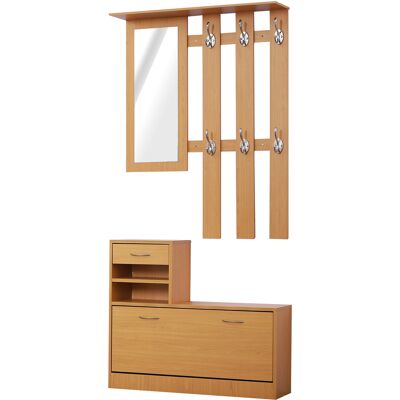 OEM Recibidor De Entrada Con Espejo Perchero Y Zapatero Mueble De Recibidor De 2 Piezas Con 6 Ganchos Estantes Y Cajón Abatible Para Pasillo Madera Marrón OEM Recibidor De Entrada Con Espejo Perchero Y Zapatero Mueble De Recibidor De 2 Piezas Con 6 Ganchos Estantes Y Cajón Abatible Para Pasillo Madera Marrón