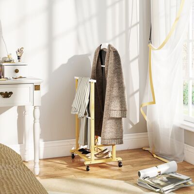 PZCC Galán De Noche Bambú Con Ruedas Percha Superior Barras Para Pantalones Y Balda Inferior Para Zapatos Natural Y Blanco PZCC Galán De Noche Bambú Con Ruedas Percha Superior Barras Para Pantalones Y Balda Inferior Para Zapatos Natural Y Blanco
