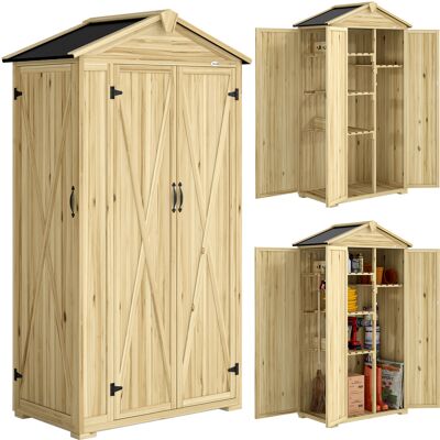 Outsunny Cobertizo De Jardín De Madera 93x53x168 Cm, Armario Para Herramientas Con Puertas, 4 Estantes, Techo Asfáltico Inclinado Y Ganchos, Natural Outsunny Cobertizo De Jardín De Madera 93x53x168 Cm, Armario Para Herramientas Con Puertas, 4 Estantes, Techo Asfáltico Inclinado Y Ganchos, Natural