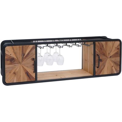 Estante Para Vino Hhg-594, Estante De Pared Con Soportes Para Copas Y Botellas, De Metal Y Madera, 39 X 120 X 23 Cm, Marrón, Negro Estante Para Vino Hhg-594, Estante De Pared Con Soportes Para Copas Y Botellas, De Metal Y Madera, 39 X 120 X 23 Cm, Marrón, Negro