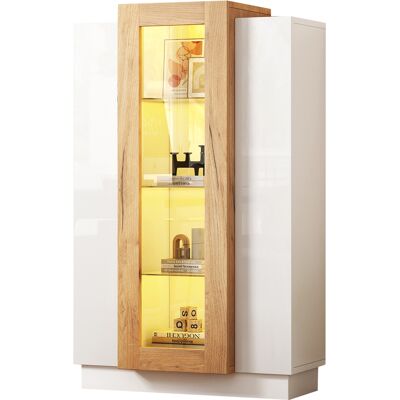 STILVORA Vitrina, Biblioteca Con 3 Puertas, 1 Cajón Y Led, Control Por App, Estilo Moderno, En Tablero De Partículas, Blanco Y Madera, 74×40×120 Cm STILVORA Vitrina, Biblioteca Con 3 Puertas, 1 Cajón Y Led, Control Por App, Estilo Moderno, En Tablero De Partículas, Blanco Y Madera, 74×40×120 Cm