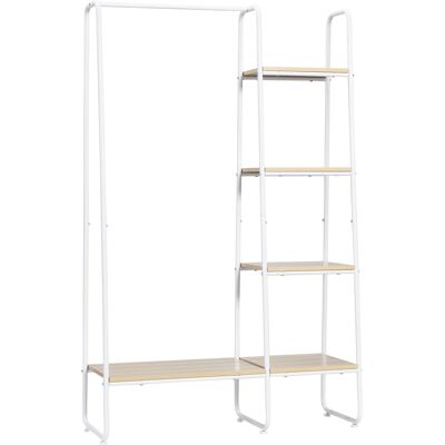 OEM Perchero De Ropa De Madera Con 5 Estantes Y Barra Para Colgar Para Dormitorio Salón 101x39x160 Cm Natural OEM Perchero De Ropa De Madera Con 5 Estantes Y Barra Para Colgar Para Dormitorio Salón 101x39x160 Cm Natural