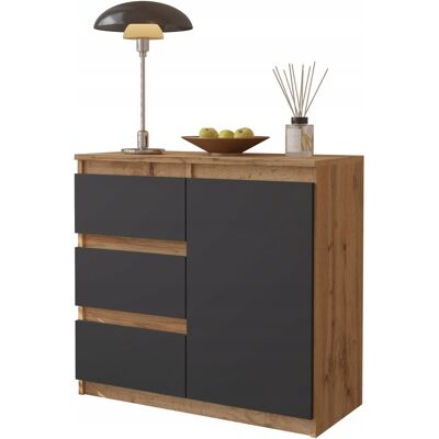 OEM Cómoda Wotan En Roble/antracita, 3 Cajones, 1 Puerta, Estante, 80 Cm De Ancho, Mueble De Salón. OEM Cómoda Wotan En Roble/antracita, 3 Cajones, 1 Puerta, Estante, 80 Cm De Ancho, Mueble De Salón.