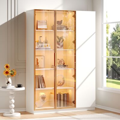 Redom - Vitrina 110x35x165 Cm, 3 Puertas, Iluminación Led Multicolor, Estantes Ajustables, Mdf Blanco Redom - Vitrina 110x35x165 Cm, 3 Puertas, Iluminación Led Multicolor, Estantes Ajustables, Mdf Blanco