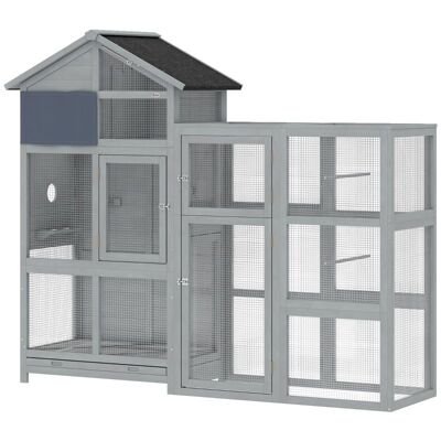 YULINLAND Jaula Para Pájaros De Madera Equipada Con 6 Perchas, Compartimento De Almacenamiento, Cajón Extraíble Y Cuencos De Acero Inoxidable, 196×60×164,5 Cm, Gris YULINLAND Jaula Para Pájaros De Madera Equipada Con 6 Perchas, Compartimento De Almacenamiento, Cajón Extraíble Y Cuencos De Acero Inoxidable, 196×60×164,5 Cm, Gris