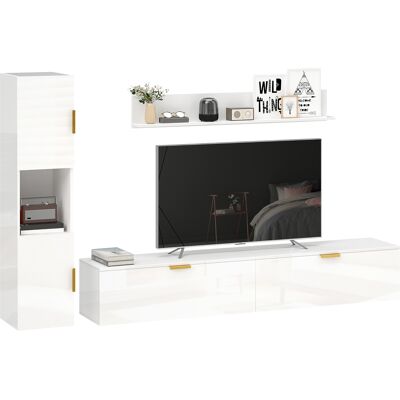 JHY DESIGN Mueble De Tv Mural Con Puertas Batientes, Centro Multimedia, Estante De Pared, Armario, 180 Cm, Blanco Brillante. JHY DESIGN Mueble De Tv Mural Con Puertas Batientes, Centro Multimedia, Estante De Pared, Armario, 180 Cm, Blanco Brillante.