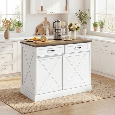 PZCC Isla De Cocina, Aparador De Cocina, Mueble De Almacenamiento Con 2 Cajones, 2 Puertas Correderas, Estante Ajustable, Blanco PZCC Isla De Cocina, Aparador De Cocina, Mueble De Almacenamiento Con 2 Cajones, 2 Puertas Correderas, Estante Ajustable, Blanco