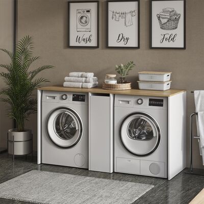 Armario Para Lavadora Viktor, Blanco/roble Artesanal, 159.8 X 88.2 Cm Con 3 Compartimentos, Vicco Armario Para Lavadora Viktor, Blanco/roble Artesanal, 159.8 X 88.2 Cm Con 3 Compartimentos, Vicco