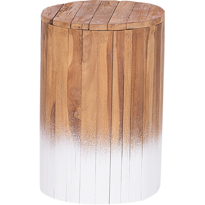 BELIANI Mesita De Noche De Madera Clara Con Teca Blanca 30 X 30 X 44 Cm Reposapiés Rústico Movas BELIANI Mesita De Noche De Madera Clara Con Teca Blanca 30 X 30 X 44 Cm Reposapiés Rústico Movas