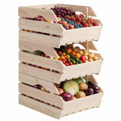 LIIYIELA Cesta Frutera Desmontable De 3 Niveles De Madera De Abeto Para Frutas Y Verduras, 27x37,5x60cm, Color Natural. LIIYIELA Cesta Frutera Desmontable De 3 Niveles De Madera De Abeto Para Frutas Y Verduras, 27x37,5x60cm, Color Natural.