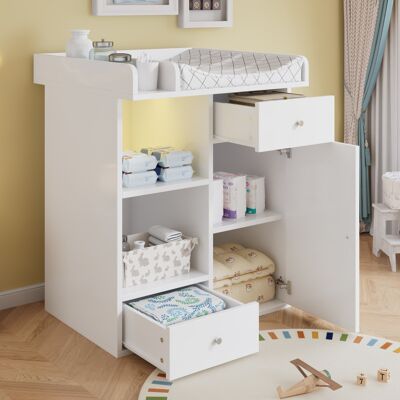 WISHDOR Mudañero Blanco, Con Iluminación Led Ajustable, 2 Cajones, Gran Espacio De Almacenaje, En Madera WISHDOR Mudañero Blanco, Con Iluminación Led Ajustable, 2 Cajones, Gran Espacio De Almacenaje, En Madera