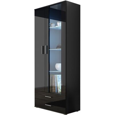 MIRJAN24 Estantería Tornola 105, Negro + Negro Brillante, Con Puertas, Cerrable, Con Cajones, Vidrio, Aglomerado Laminado, Número De Puertas: 2, Número De Cajones: 2, 192x80x41cm, Led MIRJAN24 Estantería Tornola 105, Negro + Negro Brillante, Con Puertas, Cerrable, Con Cajones, Vidrio, Aglomerado Laminado, Número De Puertas: 2, Número De Cajones: 2, 192x80x41cm, Led
