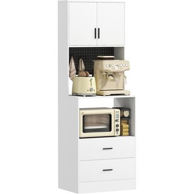 Homcom Mueble Auxiliar De Cocina, Aparador De Cocina Con Soporte Para Microondas, 2 Cajones, 2 Puertas, Panel Perforado De Metal Con 4 Ganchos, Blanco Homcom Mueble Auxiliar De Cocina, Aparador De Cocina Con Soporte Para Microondas, 2 Cajones, 2 Puertas, Panel Perforado De Metal Con 4 Ganchos, Blanco