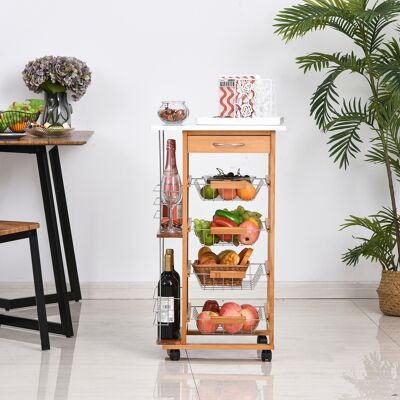 PZCC Carrito De Cocina Con Ruedas, Cajón, 4 Cestas Y Estantes Laterales, 47 X 37 X 83 Cm, Blanco Y Marrón. PZCC Carrito De Cocina Con Ruedas, Cajón, 4 Cestas Y Estantes Laterales, 47 X 37 X 83 Cm, Blanco Y Marrón.