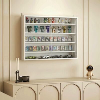 TORMATOR Vitrina De Pared De Madera Con Estantes Ajustables Y 2 Puertas Correderas De Cristal 80x9,5x60 Cm Blanco TORMATOR Vitrina De Pared De Madera Con Estantes Ajustables Y 2 Puertas Correderas De Cristal 80x9,5x60 Cm Blanco