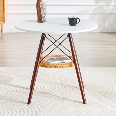 BEAOK Table Ronde De Comedor Madera Maciza Y Mdf Blanco Ø80 Cm Con Cesta De Almacenaje, Para 2-4 Personas BEAOK Table Ronde De Comedor Madera Maciza Y Mdf Blanco Ø80 Cm Con Cesta De Almacenaje, Para 2-4 Personas