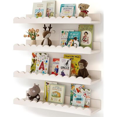BEXTCOK Paquete De 4 Estantes De Pared Para Libros Infantiles – Estantes Flotantes De Madera Festoneados Para Habitación De Bebé Y Niños BEXTCOK Paquete De 4 Estantes De Pared Para Libros Infantiles – Estantes Flotantes De Madera Festoneados Para Habitación De Bebé Y Niños