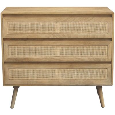 Cómoda de madera de mango y ratán Miliboo - 3 cajones Cómoda de madera de mango y ratán Miliboo - 3 cajones