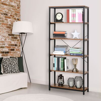 PZCC Homcom Estantería Estilo Industrial Retro Con 6 Estantes Abiertos Para Libros Y Sistema Antivuelco Almacenaje Para Salón Oficina 80x30x180 Cm Marrón Rústico PZCC Homcom Estantería Estilo Industrial Retro Con 6 Estantes Abiertos Para Libros Y Sistema Antivuelco Almacenaje Para Salón Oficina 80x30x180 Cm Marrón Rústico