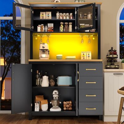 MODENVIE Aparador De Cocina Con Armarios, Cajones, Estantes En Puerta Y Led, Estilo Retro Moderno, Mdf, Negro, 105.5×40×180 Cm MODENVIE Aparador De Cocina Con Armarios, Cajones, Estantes En Puerta Y Led, Estilo Retro Moderno, Mdf, Negro, 105.5×40×180 Cm