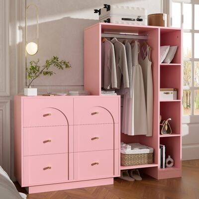 Armario Abierto Con 6 Cajones, Barra Y Estantes Laterales, Rosa 139 X 35 X 133 Cm Okmyhome Armario Abierto Con 6 Cajones, Barra Y Estantes Laterales, Rosa 139 X 35 X 133 Cm Okmyhome