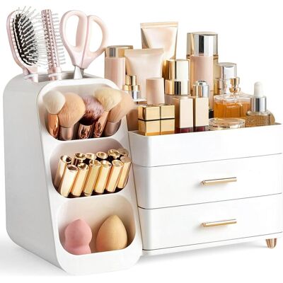 OEM Caja Organizadora De Cosméticos 3 En 1 De Plástico Blanco, Con Cajones Y Soporte Integrado Para Brochas. OEM Caja Organizadora De Cosméticos 3 En 1 De Plástico Blanco, Con Cajones Y Soporte Integrado Para Brochas.