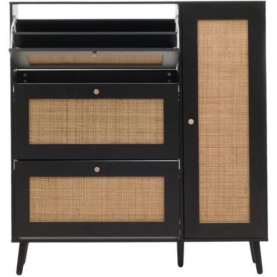 DÉCOSHOP26 Apatero Armario Zapatero Con 3 Compartimentos Abatibles Y 2 Estantes 127 X 120 X 24 Cm Madera Melamina Negra Con Ratán Kubu Natural 04000945 DÉCOSHOP26 Apatero Armario Zapatero Con 3 Compartimentos Abatibles Y 2 Estantes 127 X 120 X 24 Cm Madera Melamina Negra Con Ratán Kubu Natural 04000945