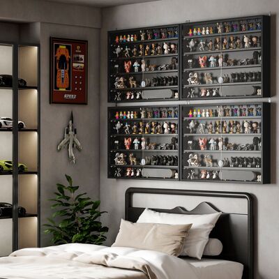 TORMATOR Vitrina De Pared Vitrina De Madera Con Estantes Ajustables Y 2 Puertas Correderas De Cristal 80x9,5x60 Cm Negro TORMATOR Vitrina De Pared Vitrina De Madera Con Estantes Ajustables Y 2 Puertas Correderas De Cristal 80x9,5x60 Cm Negro