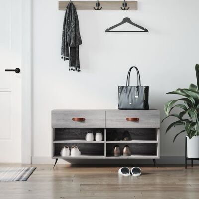 vidaXL Banco zapatero gris Sonoma - Armario para zapatos - 102x35x55 cm vidaXL Banco zapatero gris Sonoma - Armario para zapatos - 102x35x55 cm