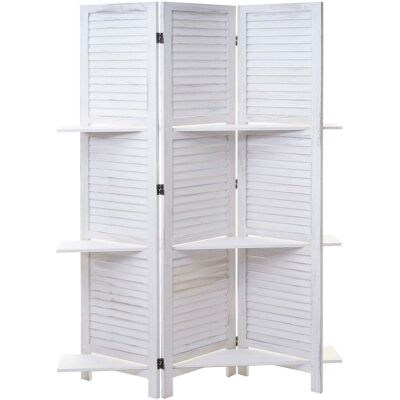 DÉCOSHOP26 Biombo Separador De 3 Paneles Con Estantes 170x125 Cm Aspecto Desgastado En Madera Blanca 040003952 DÉCOSHOP26 Biombo Separador De 3 Paneles Con Estantes 170x125 Cm Aspecto Desgastado En Madera Blanca 040003952