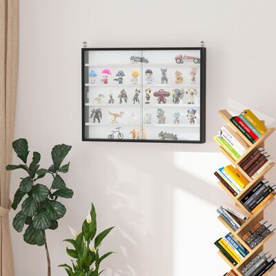PZCC Homcom Vitrina Expositora Vitrina De Pared Con Estantes Ajustables Y 2 Puertas Correderas De Vidrio Para Colecciones Perfumes Figuras De Decoración 80x9,5x60 Cm Blanco Y Negro PZCC Homcom Vitrina Expositora Vitrina De Pared Con Estantes Ajustables Y 2 Puertas Correderas De Vidrio Para Colecciones Perfumes Figuras De Decoración 80x9,5x60 Cm Blanco Y Negro