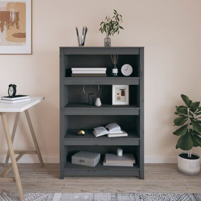 vidaXL Estantería de madera maciza de pino - Gris - 80x35x126 cm - Estantería vidaXL Estantería de madera maciza de pino - Gris - 80x35x126 cm - Estantería