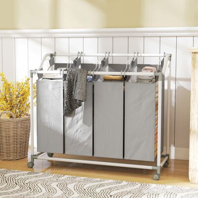 TORMATOR Cesto De Ropa Con 4 Compartimentos, Capacidad De 160 L, Cesta De Ropa Con Ruedas, Bolsa De Ropa Extraíble, 97 X 38 X 81 Cm, Gris TORMATOR Cesto De Ropa Con 4 Compartimentos, Capacidad De 160 L, Cesta De Ropa Con Ruedas, Bolsa De Ropa Extraíble, 97 X 38 X 81 Cm, Gris