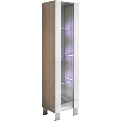 MUEBLES BONITOS Vitrina Con Patas 12cm Armario Mueble De Salón Vitrina De Pared Led 1 Puerta 40x177x29cm Modelo Luke V5 Sonoma Mate Y Blanco Brillo MUEBLES BONITOS Vitrina Con Patas 12cm Armario Mueble De Salón Vitrina De Pared Led 1 Puerta 40x177x29cm Modelo Luke V5 Sonoma Mate Y Blanco Brillo