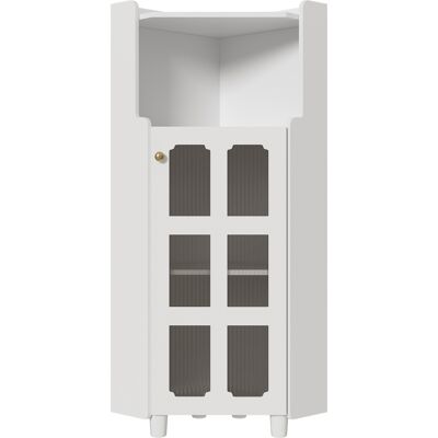 STILVORA Armario De Esquina Con 1 Hueco Y 2 Puertas De Vidrio Y Led, Acabado Lacado, Para Bano, En Mdf, 63.5×124 Cm, Blanco STILVORA Armario De Esquina Con 1 Hueco Y 2 Puertas De Vidrio Y Led, Acabado Lacado, Para Bano, En Mdf, 63.5×124 Cm, Blanco