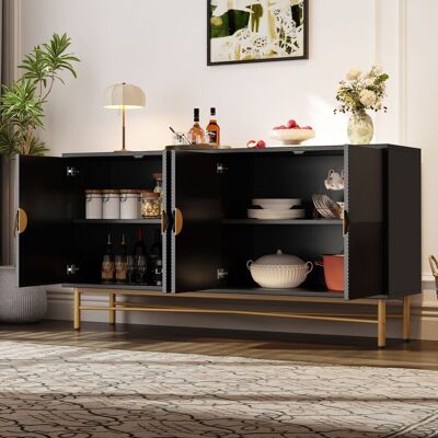 KELLANY Aparador Con Textura Elevada, 160 Cm, Mueble Con Cuatro Puertas, Tiradores Dorados Cepillados Y Patas De Mesa De Alto Brillo, Negro, 1604082 Cm (antiguo Sku N657p28156667s) KELLANY Aparador Con Textura Elevada, 160 Cm, Mueble Con Cuatro Puertas, Tiradores Dorados Cepillados Y Patas De Mesa De Alto Brillo, Negro, 1604082 Cm (antiguo Sku N657p28156667s)