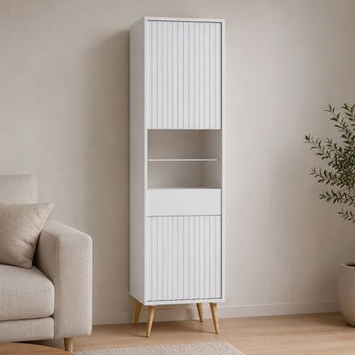 DMORA Vitrina Lenagaba, Mueble Expositor 3 Estantes, Una Puerta, Estante De Vidrio, Puerta Reversible, 47x40x193h Cm Blanco DMORA Vitrina Lenagaba, Mueble Expositor 3 Estantes, Una Puerta, Estante De Vidrio, Puerta Reversible, 47x40x193h Cm Blanco