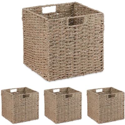 Relaxdays Cesta Almacenaje, Set De 4, Hierba Marina, Diseño Tejido, Ropa, Juguetes, 30x30x30cm, Caja Estantería, Natural Relaxdays Cesta Almacenaje, Set De 4, Hierba Marina, Diseño Tejido, Ropa, Juguetes, 30x30x30cm, Caja Estantería, Natural