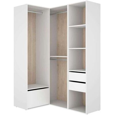 DKT Vestidor De Rincón Reus 2 Cajones, Zapatero Y Trasera Reversible En Blanco/natural, 204.5cm(alto) 105cm(ancho) 124.5cm(fondo). DKT Vestidor De Rincón Reus 2 Cajones, Zapatero Y Trasera Reversible En Blanco/natural, 204.5cm(alto) 105cm(ancho) 124.5cm(fondo).