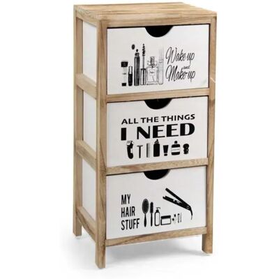 GICOS Cajonera De Madera Decorada 30 X 24 X 61 Cm, Tres Cassetti Para Organizar Maquillaje Y Accesorios GICOS Cajonera De Madera Decorada 30 X 24 X 61 Cm, Tres Cassetti Para Organizar Maquillaje Y Accesorios